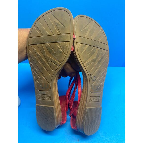 Carlos Santana  Women Shoes Flat Strappy Sandal Red Size 8 Back ZIp - Picture 4 of 11